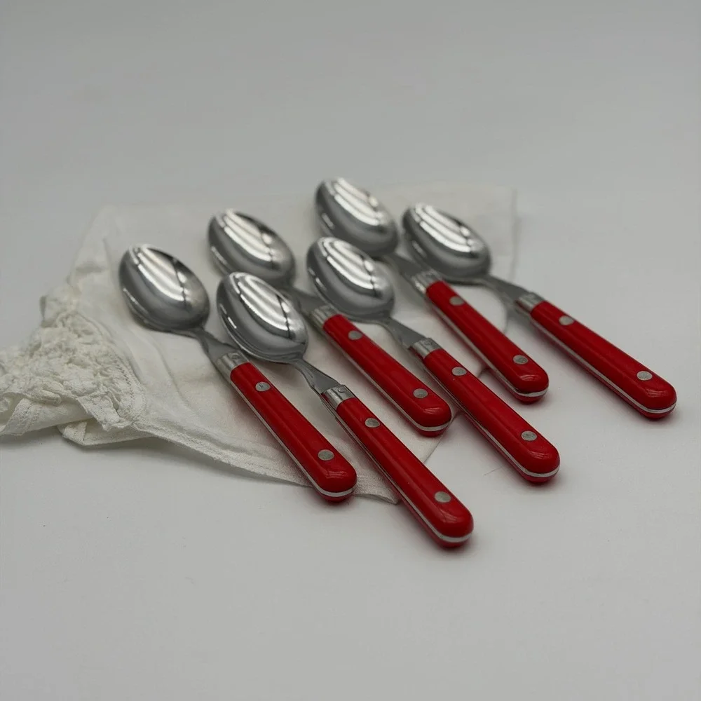 Vintage WF Washington Forge Mardi Gras Red Teaspoons Set of 6 Stainless Korea